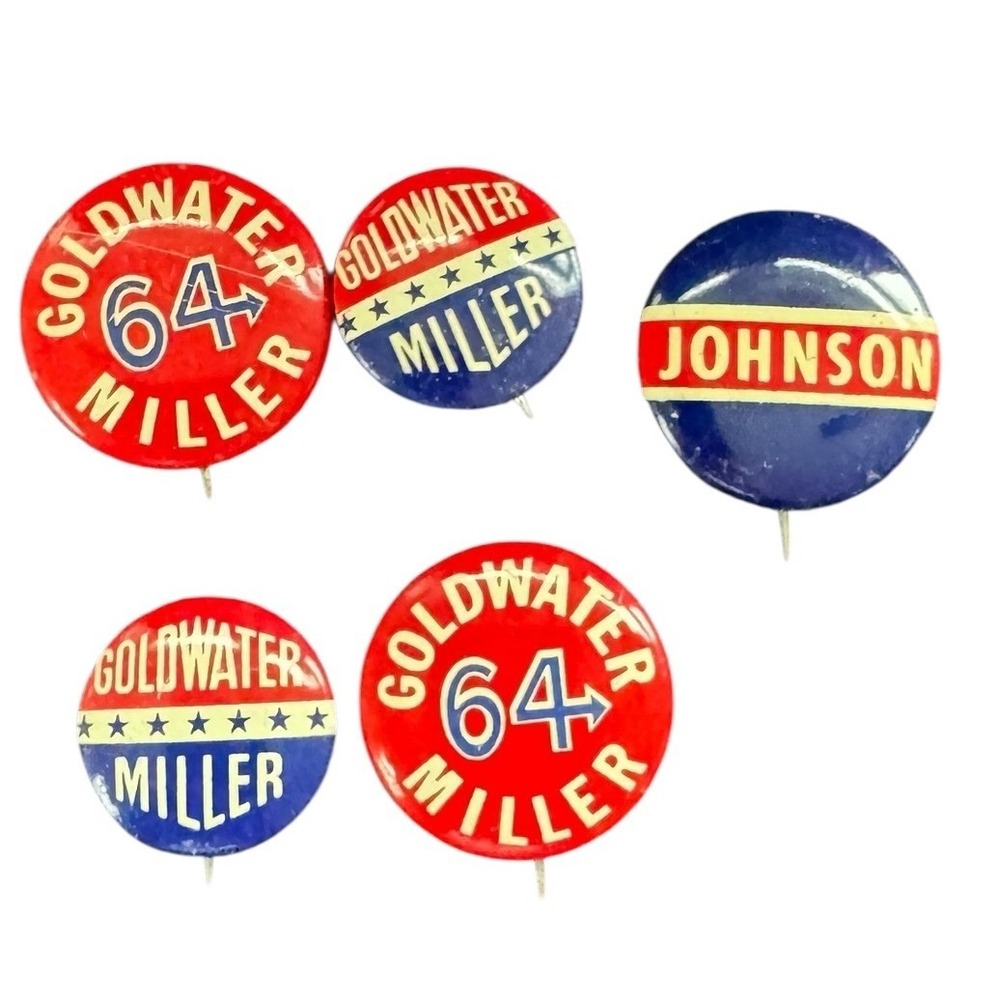 Vintage 1964 Goldwater Miller & Johnson Presidential Campaign Buttons Lot of 5‎